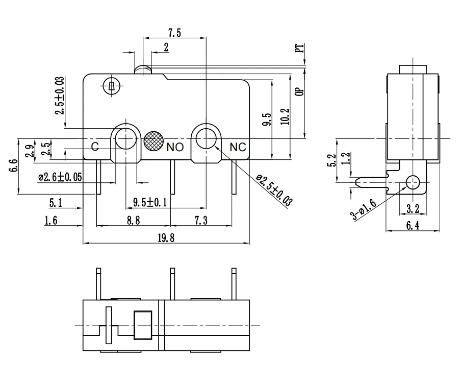 NNC Push Button Microswitch NS-5D1P with left bend Terminal Pin Plunger Microswitch