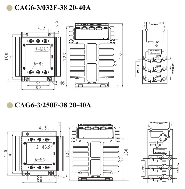 UL Certified three phase Solid State Relay CAG6-3/250F-38 10A-40A with ...